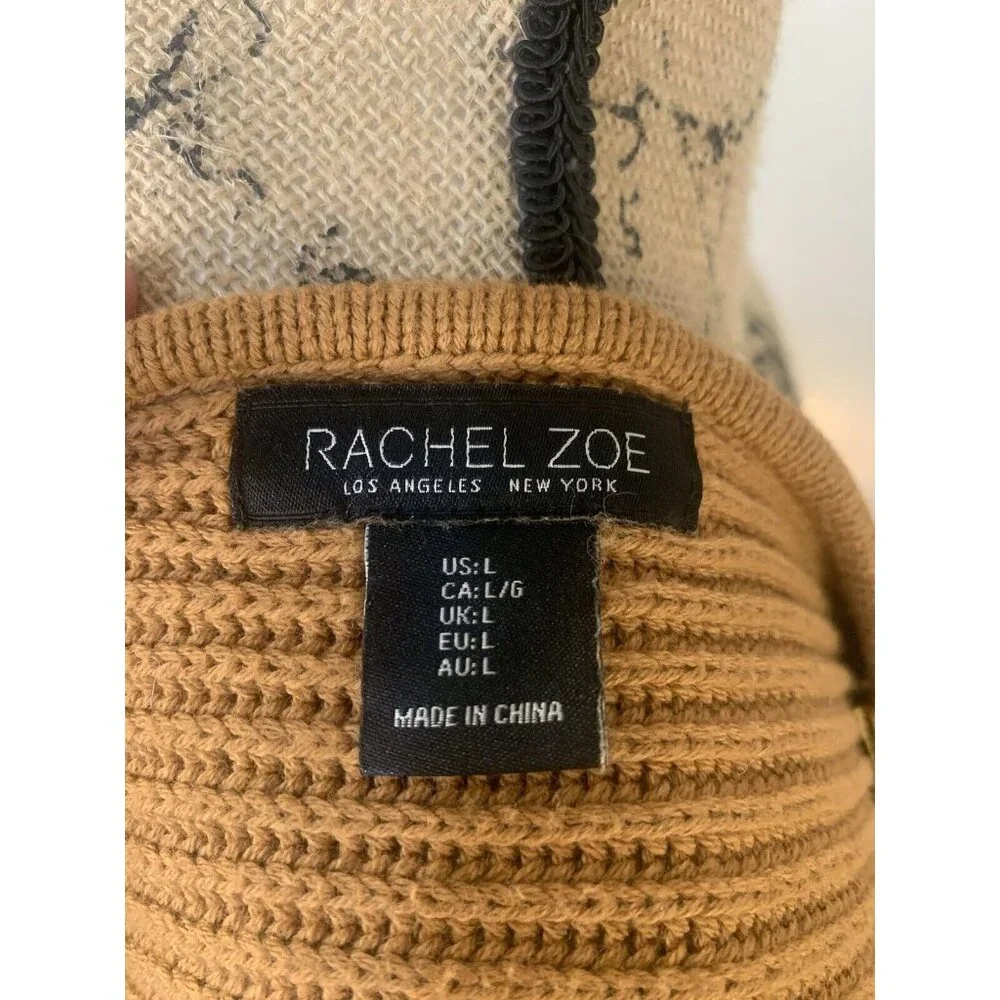 (B-67)Rachel Zoe Women’s L Camel Ribbed Knit Sweater Long Sleeve Cotton Blend Pu